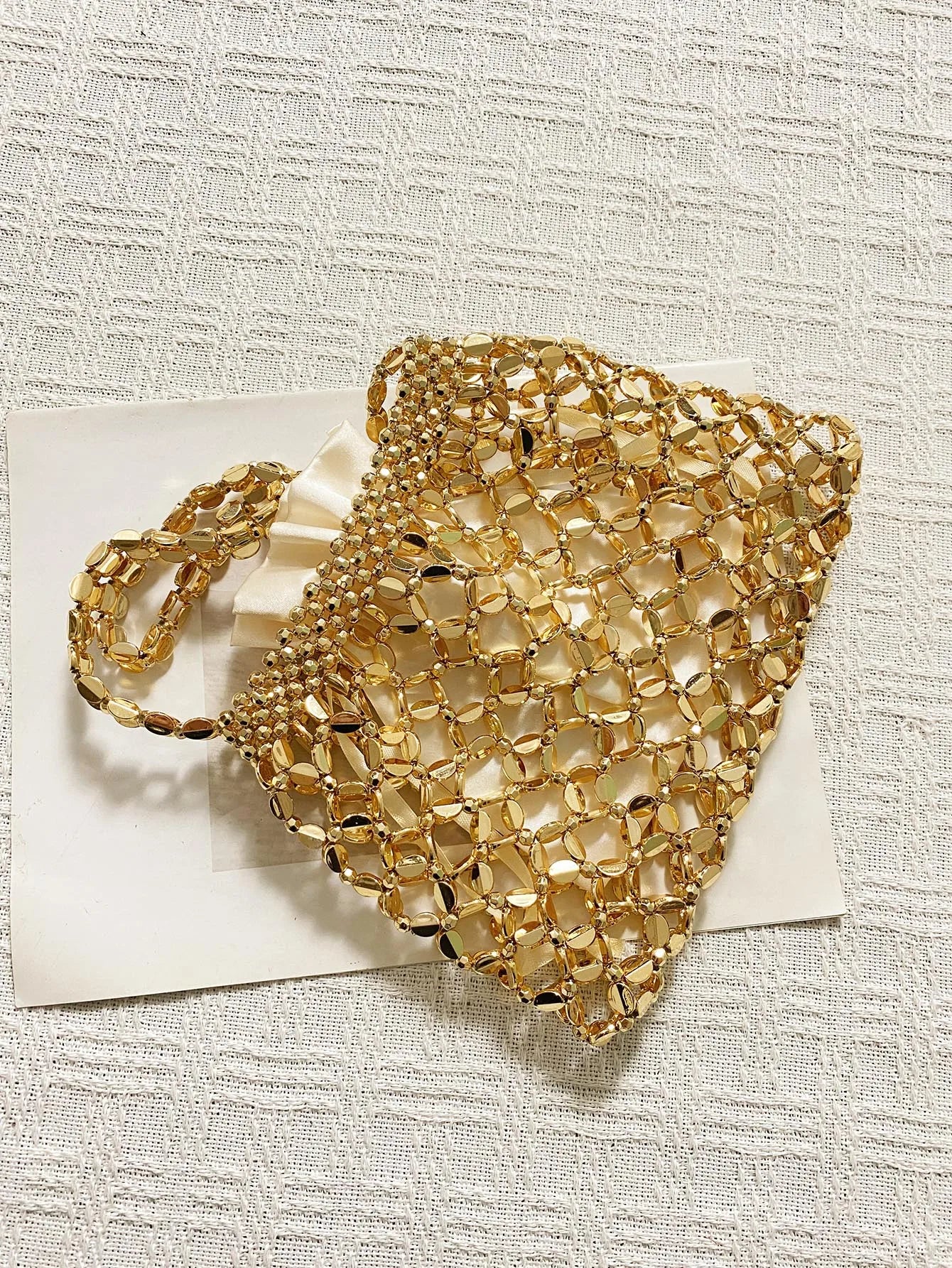 New handheld niche design silver handmade bead woven handbag essential for summer shoulder bag