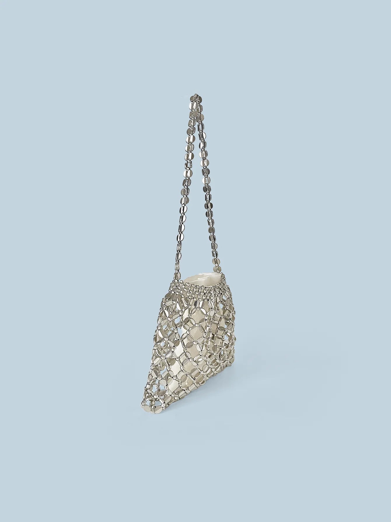 New handheld niche design silver handmade bead woven handbag essential for summer shoulder bag