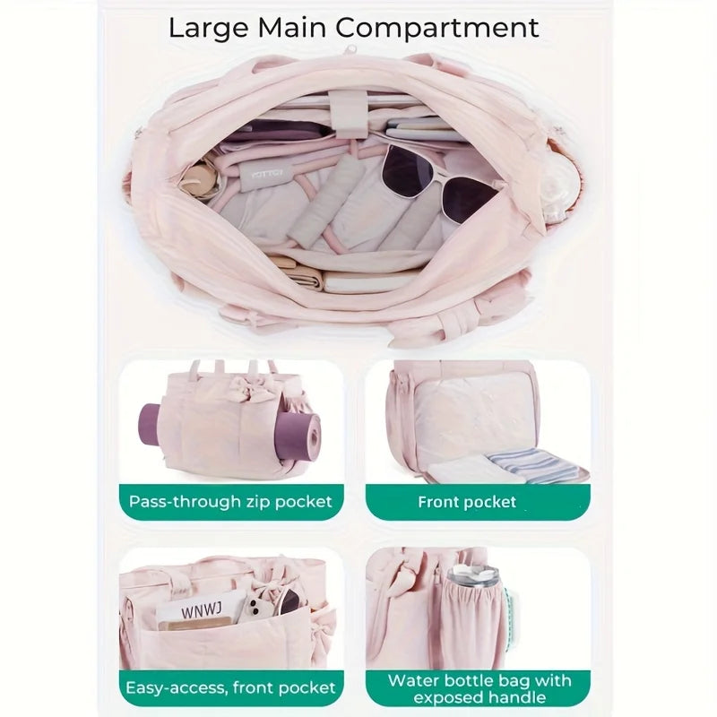 Padded Tote Bag,Large Capacity Women Bow Crossbody Shoulder Bag,Student Commuter Yoga Gym Travel Messenger Bag,Versatile Handbag