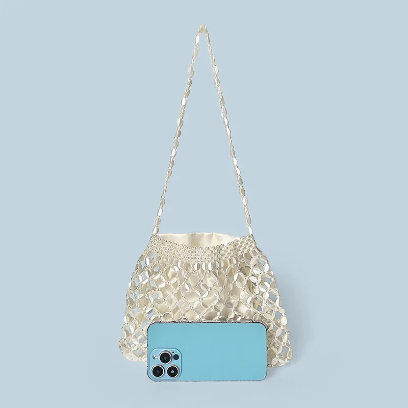 New handheld niche design silver handmade bead woven handbag essential for summer shoulder bag