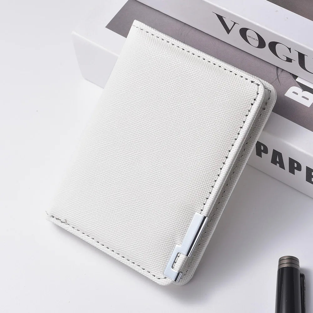 Black Faux Leather Small Slim Business-Style Wallet - Multiple Card Slots, Credit Card and Driver's License Holder, Geometric In