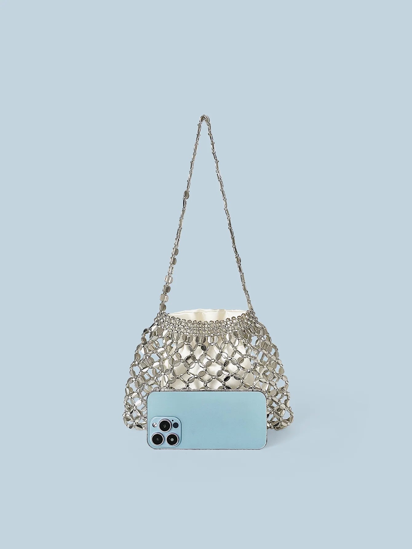New handheld niche design silver handmade bead woven handbag essential for summer shoulder bag