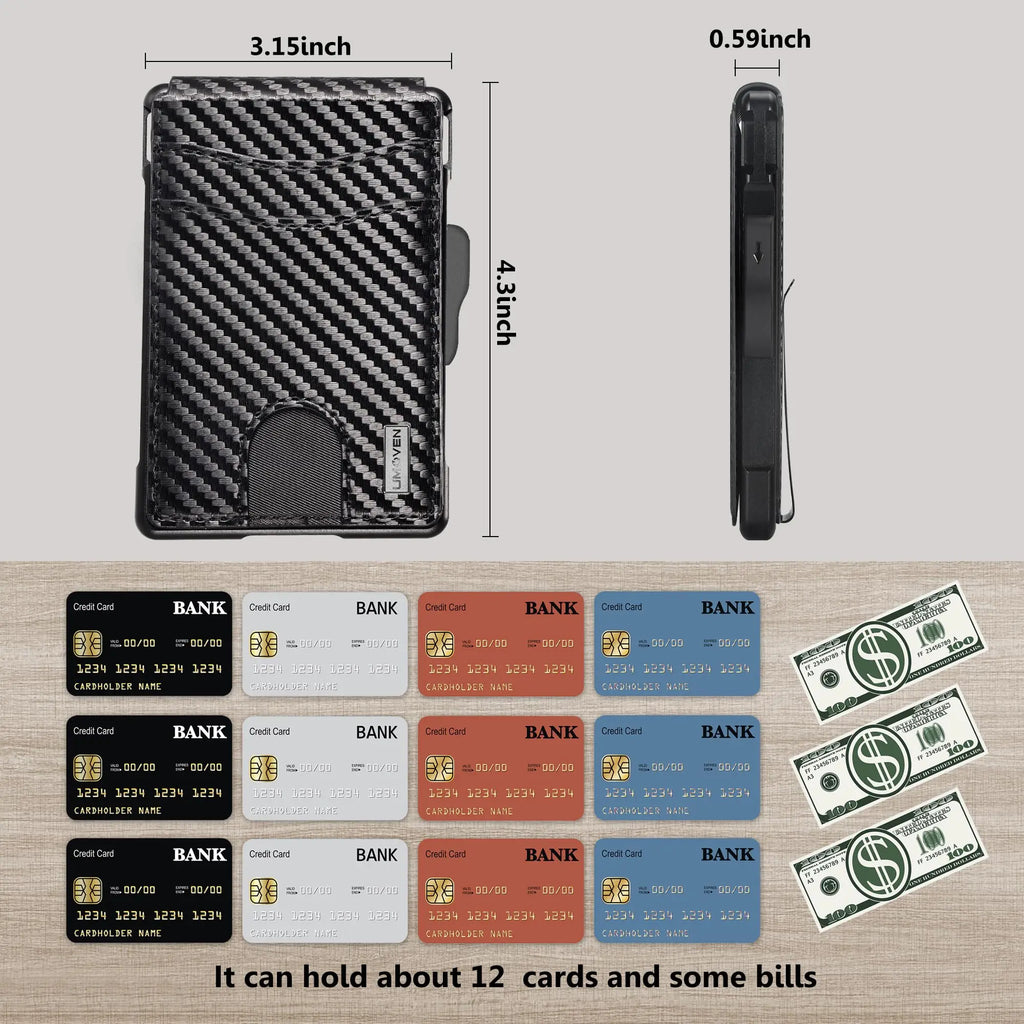 Wallet for Men, Mens Minimalist Wallet 9-13 Cards, Slim Compact Wallet with Money Clip & ID Window, RFID Blocking Smart Pop Up C