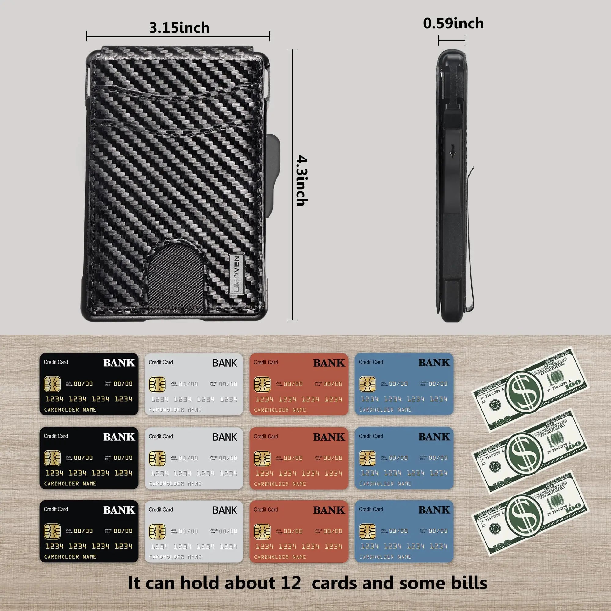Wallet for Men, Mens Minimalist Wallet 9-13 Cards, Slim Compact Wallet with Money Clip & ID Window, RFID Blocking Smart Pop Up C