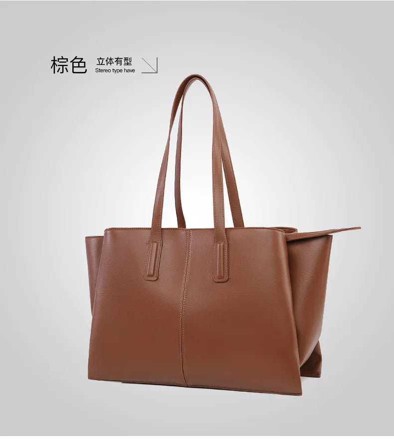 Women's PU Leather Tote Shoulder Bag — Waterproof Large Capacity