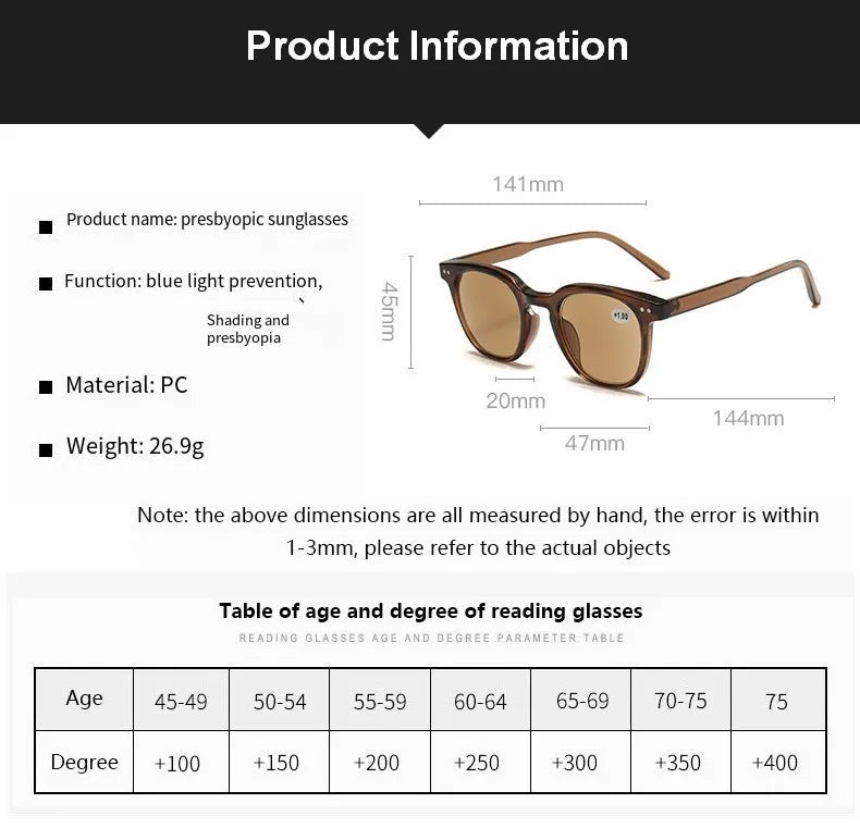 2025 Reading Sun Glasses For Women Men Classic Frame Outdoors Sunglasses Readers Presbyopia Eyeglasses +1.0~+4.0