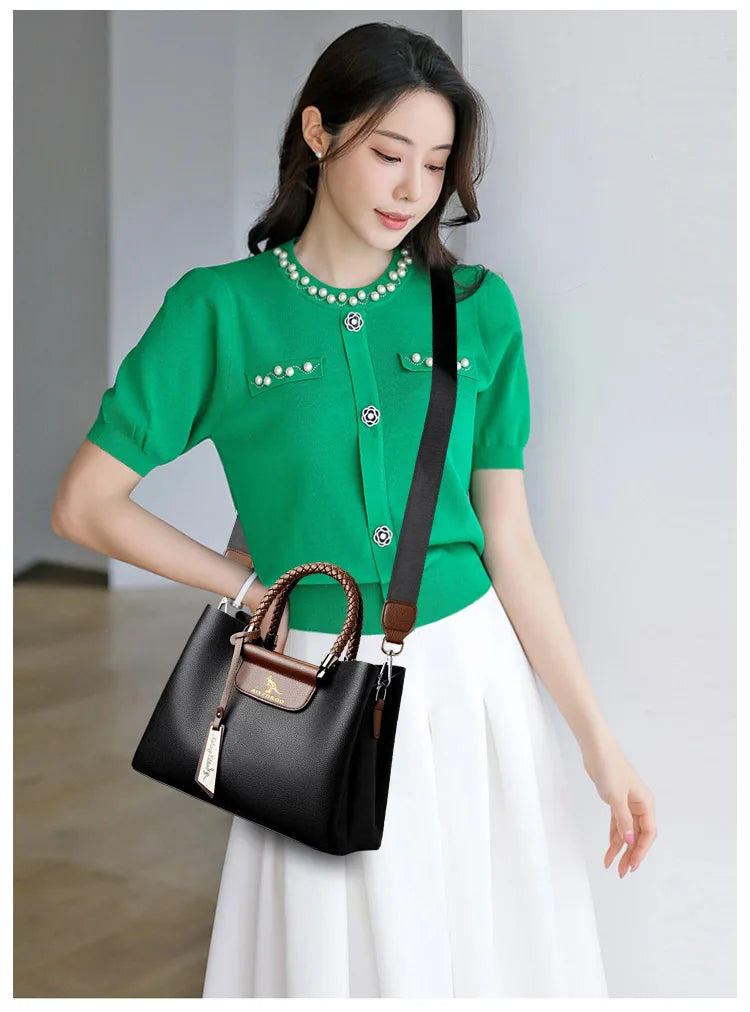 Elegant Women's Genuine Leather Handbag — Stylish Pattern & Spacious Interior