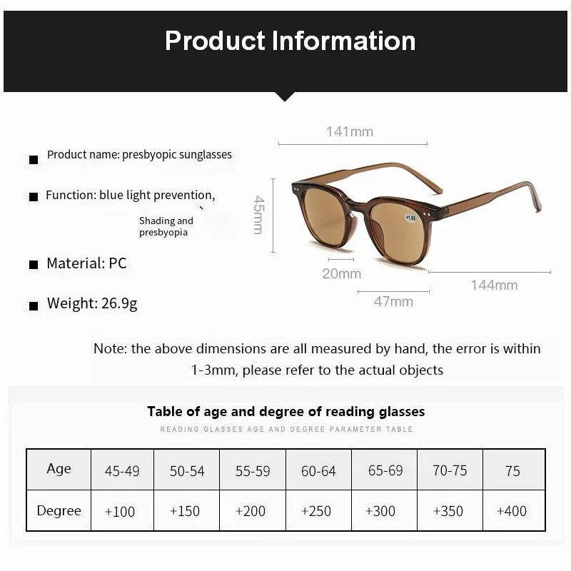 2025 Reading Sun Glasses For Women Men Classic Frame Outdoors Sunglasses Readers Presbyopia Eyeglasses +1.0~+4.0
