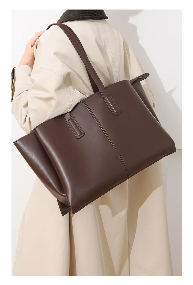 Women's PU Leather Tote Shoulder Bag — Waterproof Large Capacity