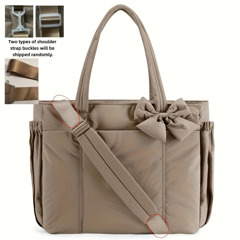 Padded Tote Bag,Large Capacity Women Bow Crossbody Shoulder Bag,Student Commuter Yoga Gym Travel Messenger Bag,Versatile Handbag