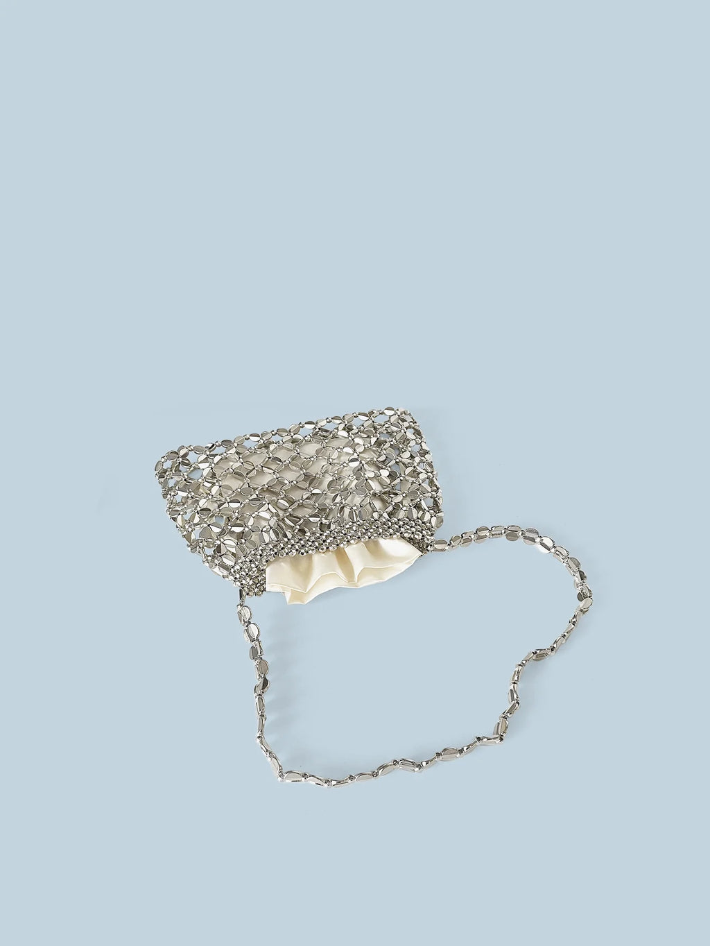 New handheld niche design silver handmade bead woven handbag essential for summer shoulder bag