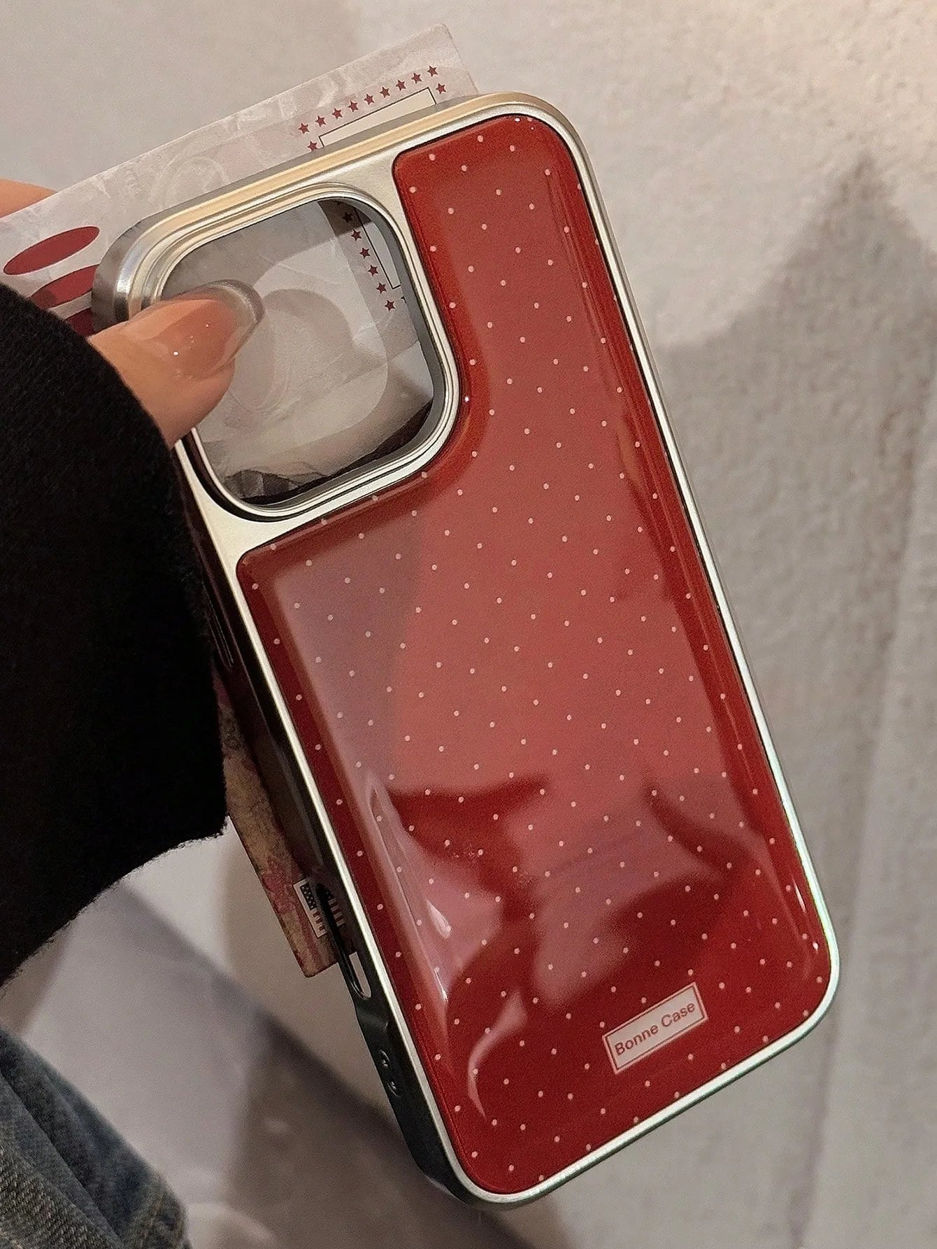 insRetro Polka point Silver Edge Epoxy Phone Case TPU Anti-drop Phone Case For iPhone XR/11/12/13/14/15/16/17 Pro Max Phone Case