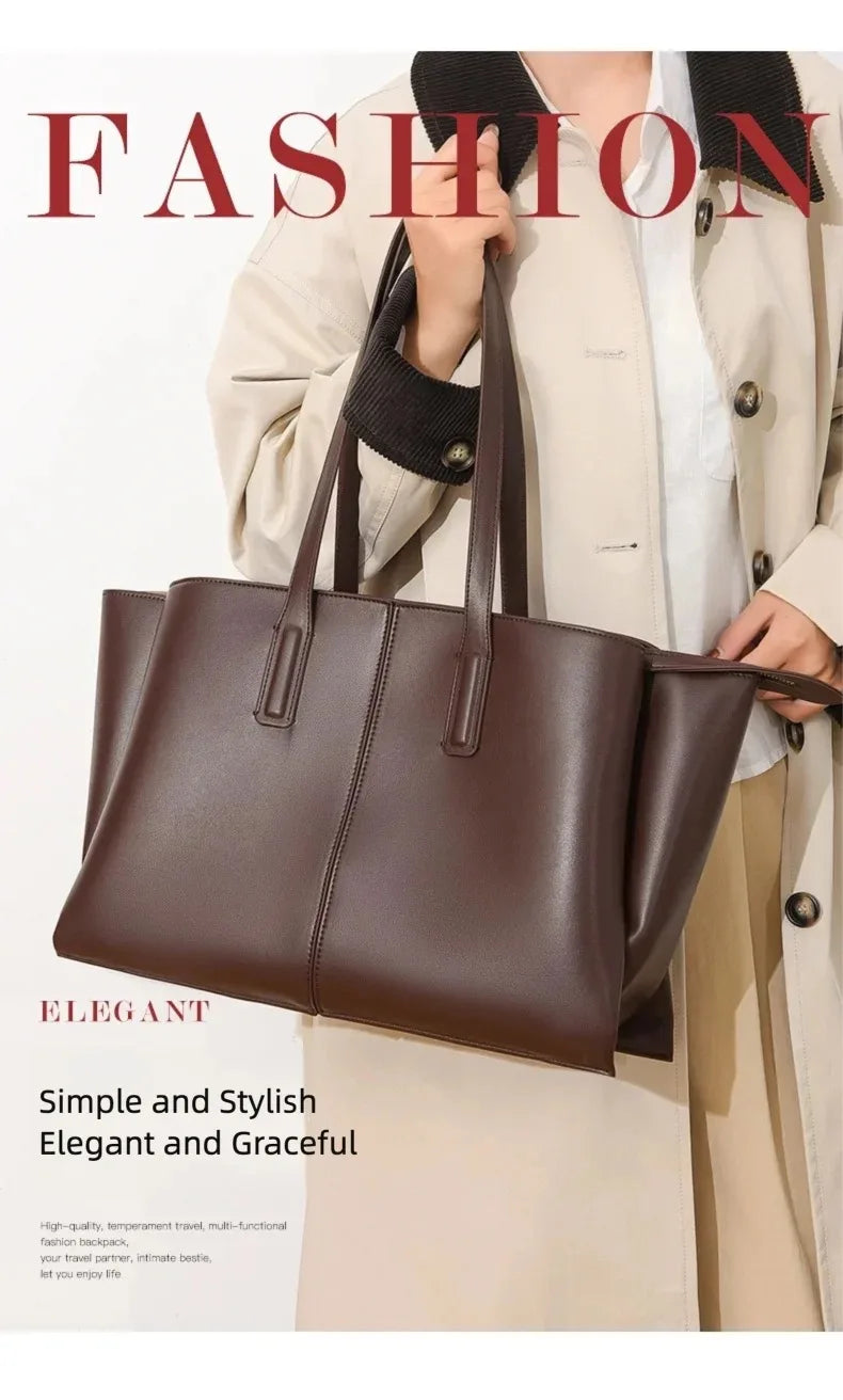 Women's PU Leather Tote Shoulder Bag — Waterproof Large Capacity