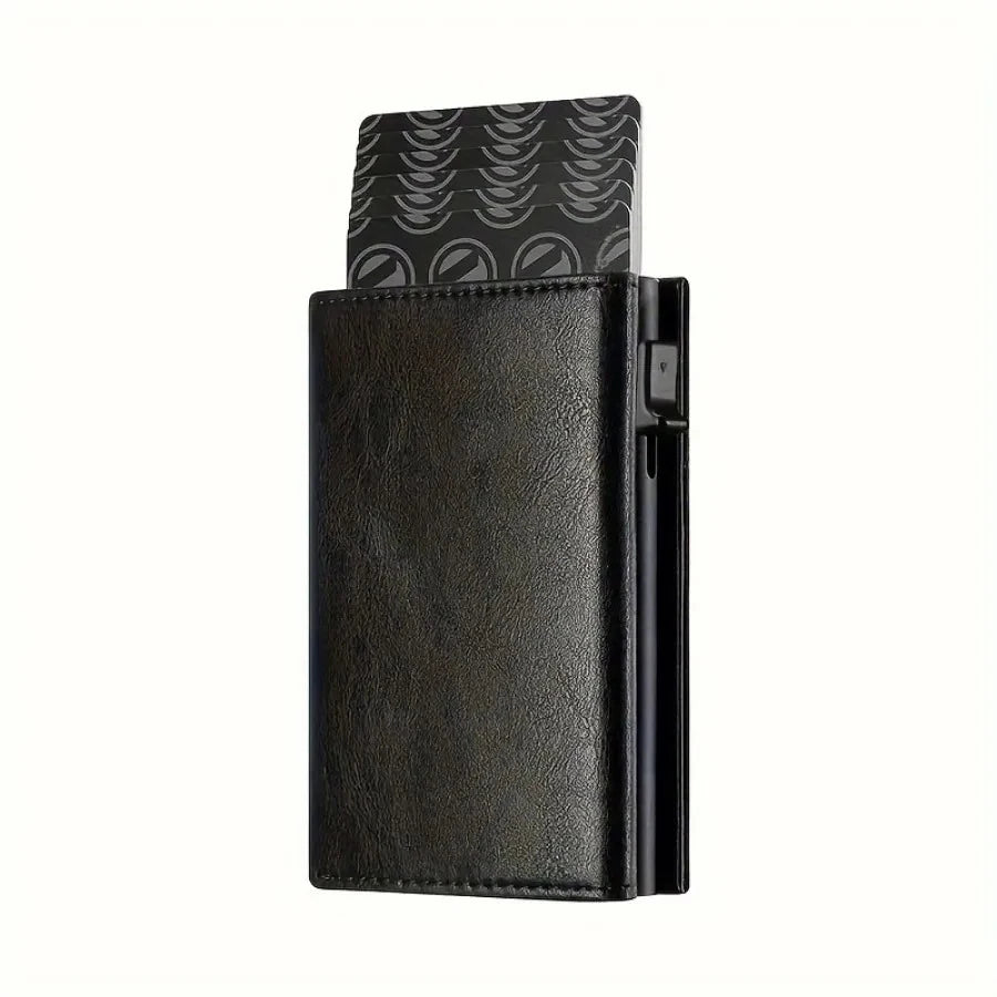 Men's Wallet with Zipper Coin Purse Automatic Pop-up Metal Credit Card Holder Minimalist RFID Blocking Business Card Wallet Idea