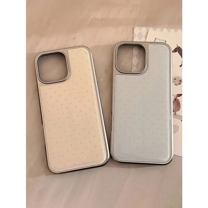 insRetro Polka point Silver Edge Epoxy Phone Case TPU Anti-drop Phone Case For iPhone XR/11/12/13/14/15/16/17 Pro Max Phone Case