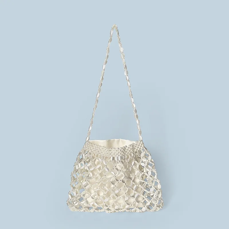 New handheld niche design silver handmade bead woven handbag essential for summer shoulder bag