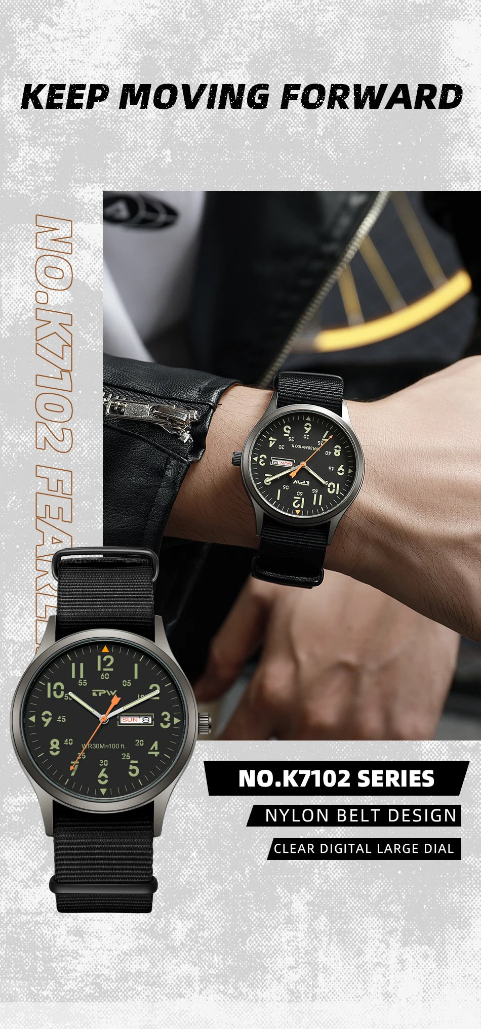 2026 TPW Field Watch Easy Reading Fabric Strap 24 Hours Display Quartz Movement