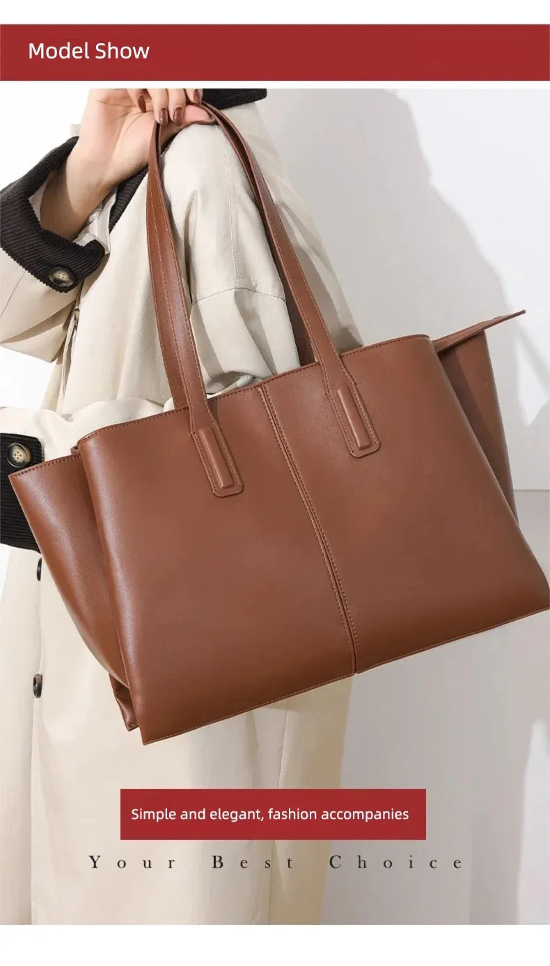 Women's PU Leather Tote Shoulder Bag — Waterproof Large Capacity