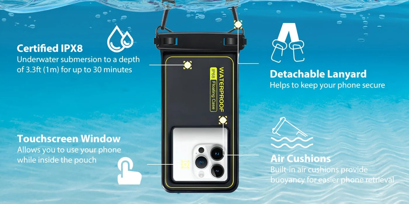 Phone Waterproof Bag - Phone Case with Tether, Essential for Beach, Swimming, Skiing, Drifting, and Surfing
