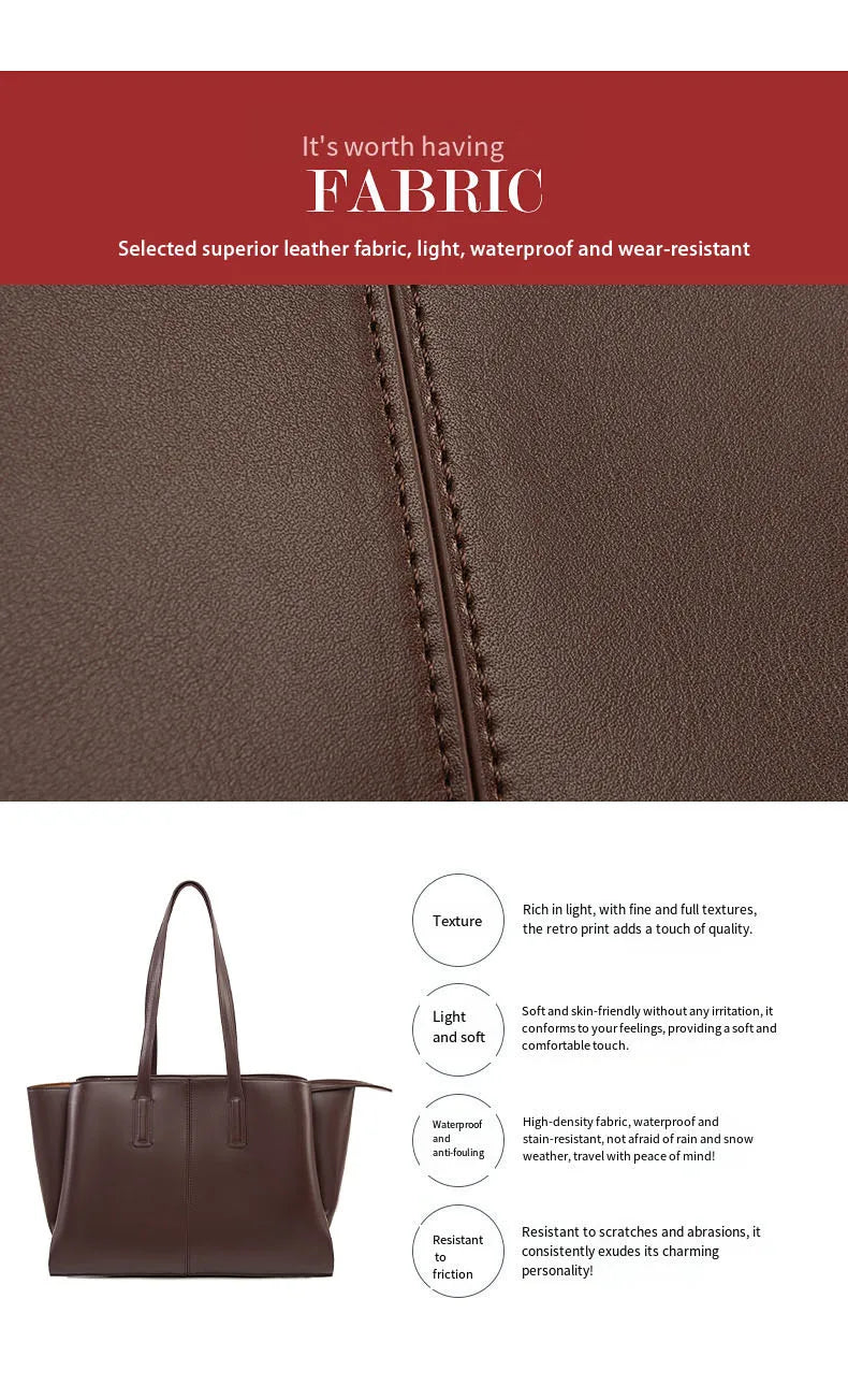 Women's PU Leather Tote Shoulder Bag — Waterproof Large Capacity