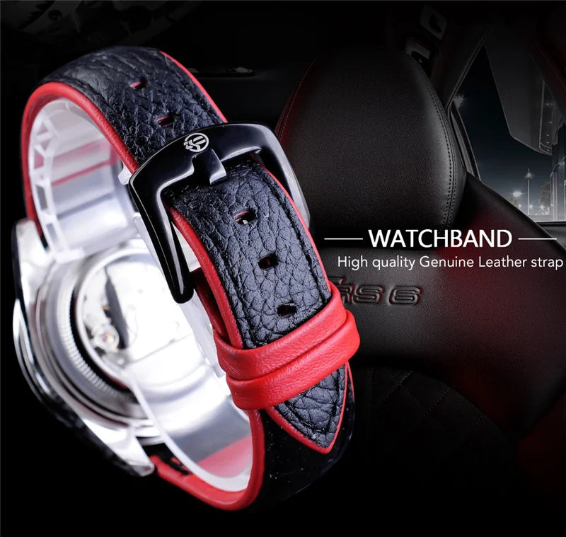 WINNER 002 Automatic Mechanical Wristwatch for Male Luminous Hands Date Fashion Stainless Steel And Leather Strap Clock Gifts