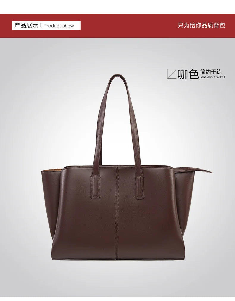Women's PU Leather Tote Shoulder Bag — Waterproof Large Capacity