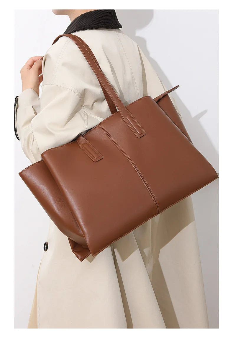 Women's PU Leather Tote Shoulder Bag — Waterproof Large Capacity