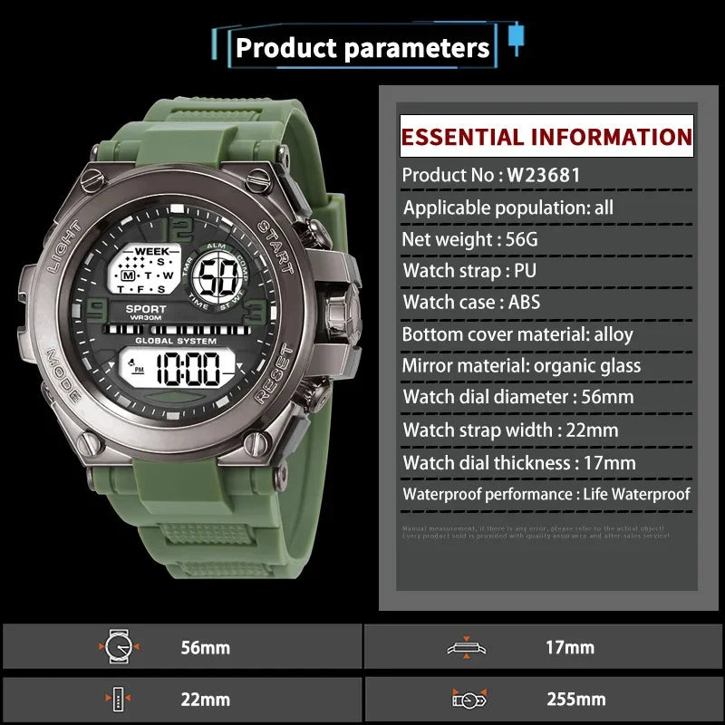 Multifunction Men's Sports Watch Waterproof Luminous Alarm Clock Men LED Digital Watch Large dial Electronic Wristwatch for Man