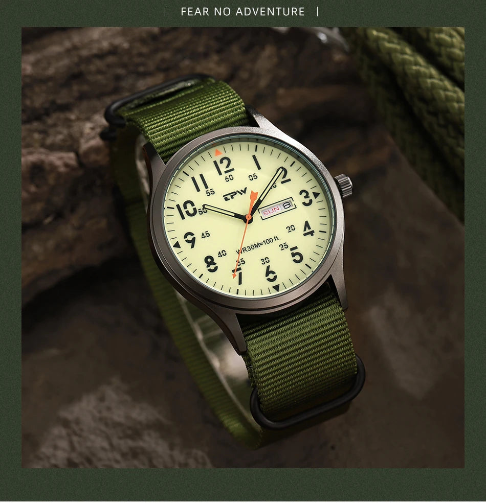 2026 TPW Field Watch Easy Reading Fabric Strap 24 Hours Display Quartz Movement