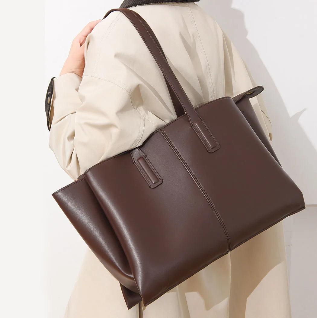 Women's PU Leather Tote Shoulder Bag — Waterproof Large Capacity