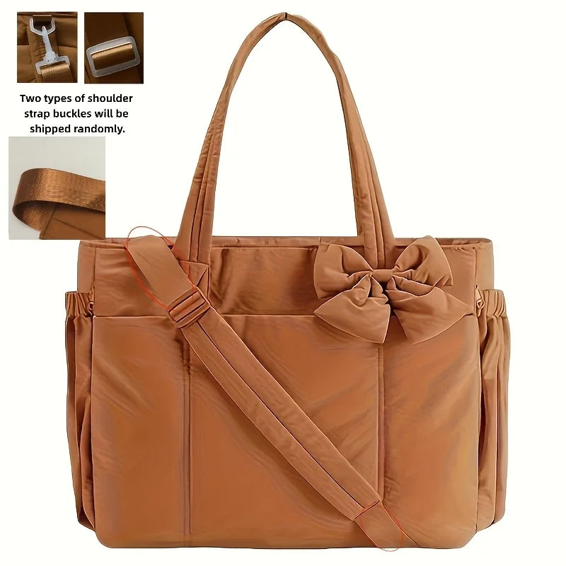Padded Tote Bag,Large Capacity Women Bow Crossbody Shoulder Bag,Student Commuter Yoga Gym Travel Messenger Bag,Versatile Handbag