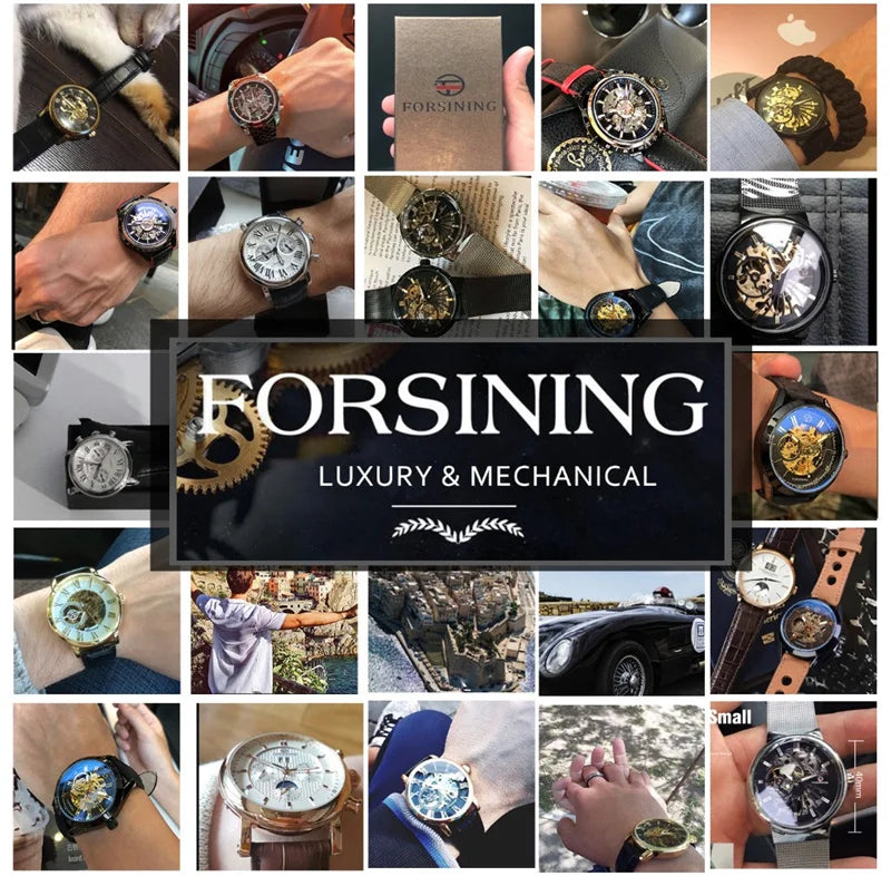 WINNER 002 Automatic Mechanical Wristwatch for Male Luminous Hands Date Fashion Stainless Steel And Leather Strap Clock Gifts