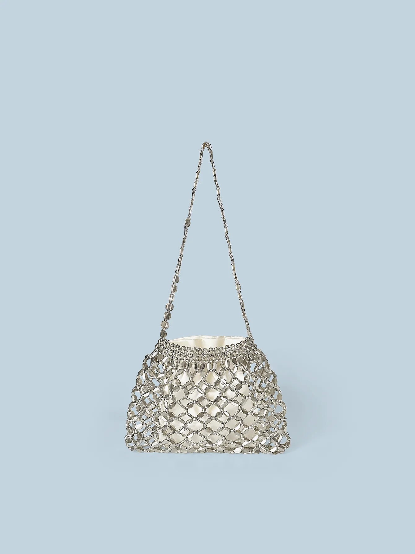 New handheld niche design silver handmade bead woven handbag essential for summer shoulder bag