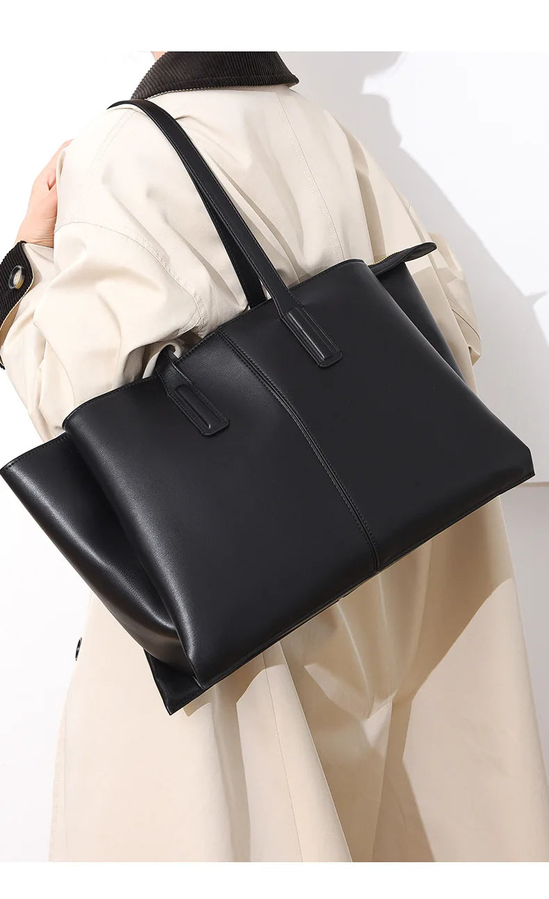 Women's PU Leather Tote Shoulder Bag — Waterproof Large Capacity