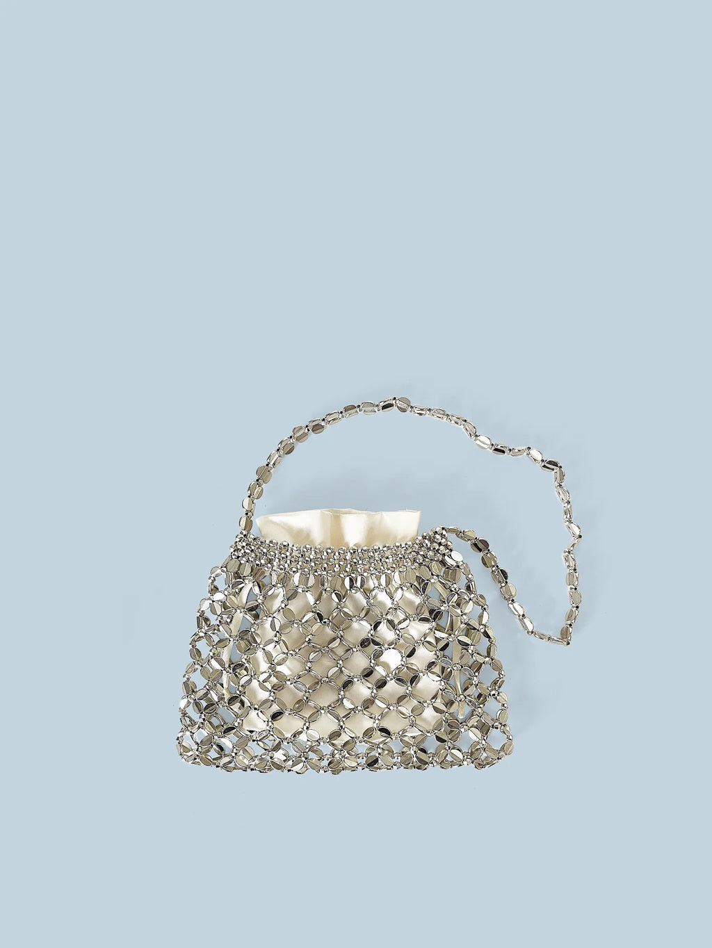 New handheld niche design silver handmade bead woven handbag essential for summer shoulder bag