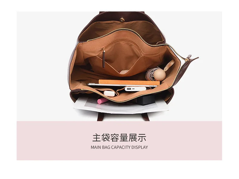 Women's PU Leather Tote Shoulder Bag — Waterproof Large Capacity