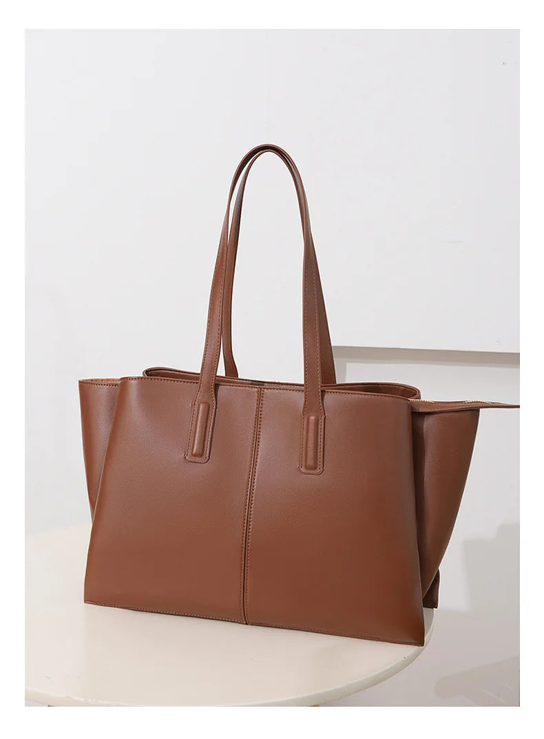 Women's PU Leather Tote Shoulder Bag — Waterproof Large Capacity