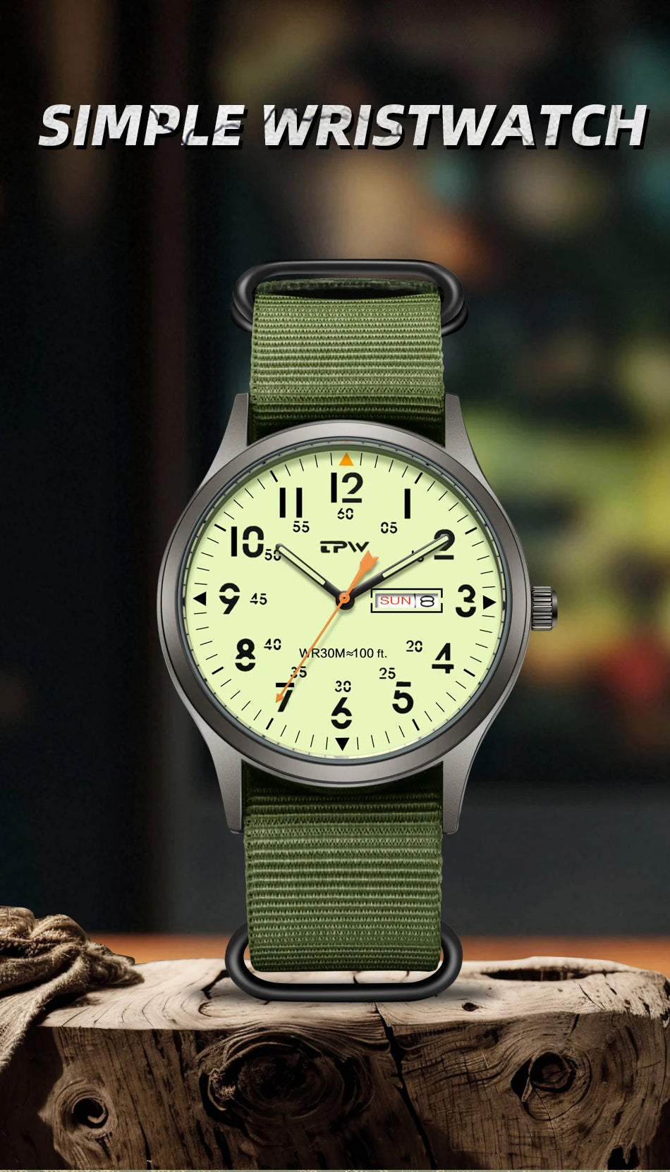 2026 TPW Field Watch Easy Reading Fabric Strap 24 Hours Display Quartz Movement