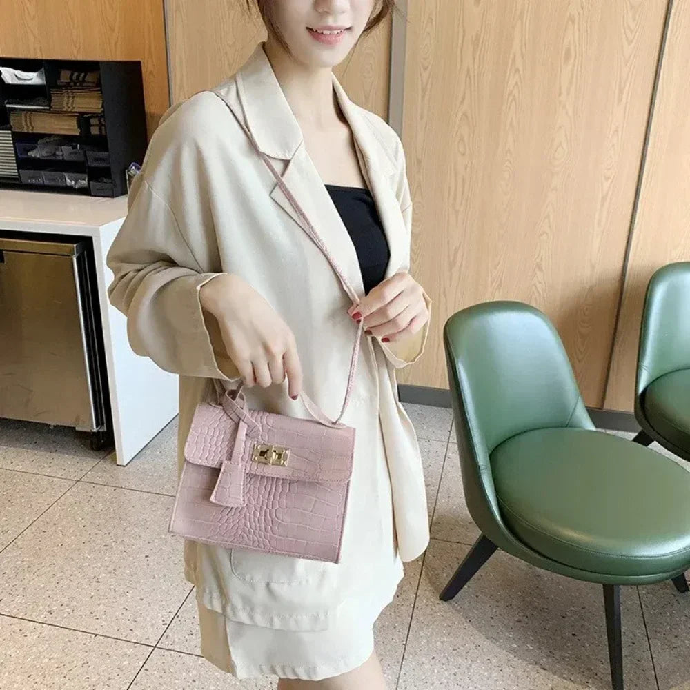 Women's Crocodile Print Baguette Shoulder Bag — Soft TPU Handbag