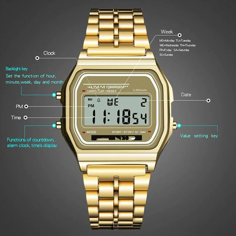 Steel Strap Watches Women Watch Men Business Clock Multifunction LED Digtal Sports Wrist Watch Electronic Clock Electron Wi