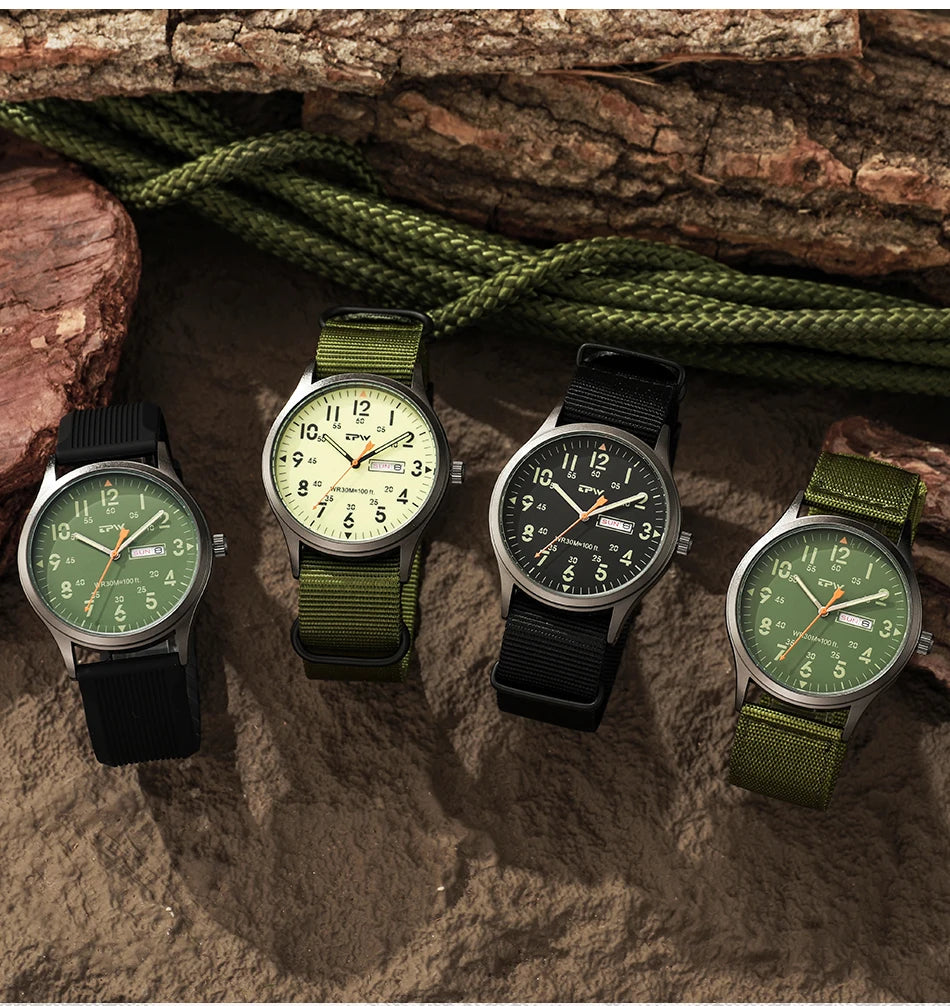 2026 TPW Field Watch Easy Reading Fabric Strap 24 Hours Display Quartz Movement