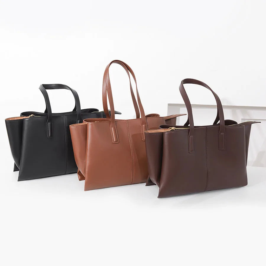 Women's PU Leather Tote Shoulder Bag — Waterproof Large Capacity