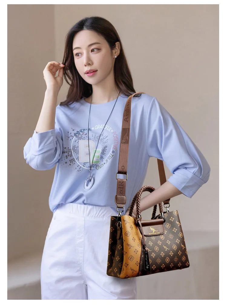 Elegant Women's Genuine Leather Handbag — Stylish Pattern & Spacious Interior