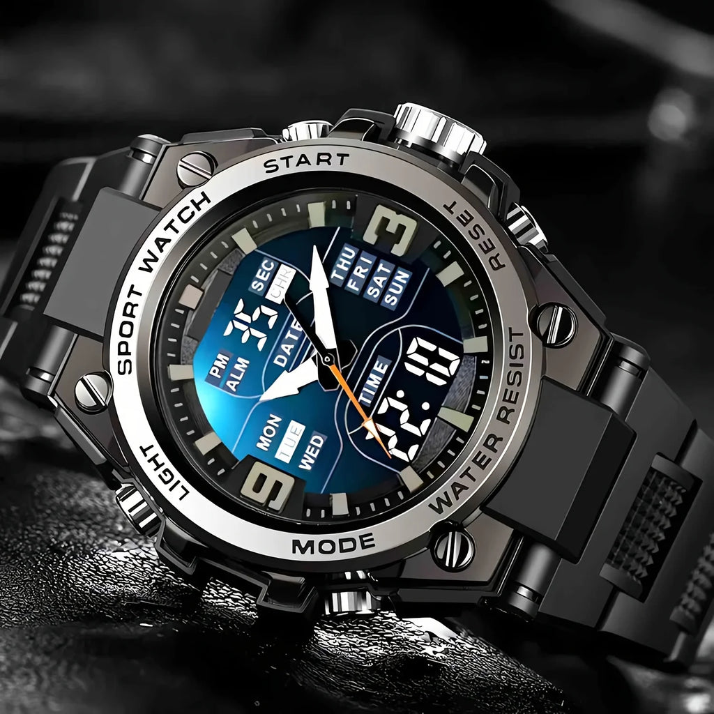 Men's digital sports watch alarm clock, timing, date function, alloy case - perfect for outdoor activities