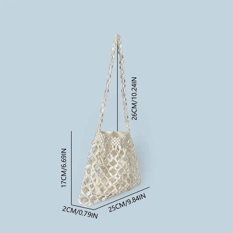 New handheld niche design silver handmade bead woven handbag essential for summer shoulder bag