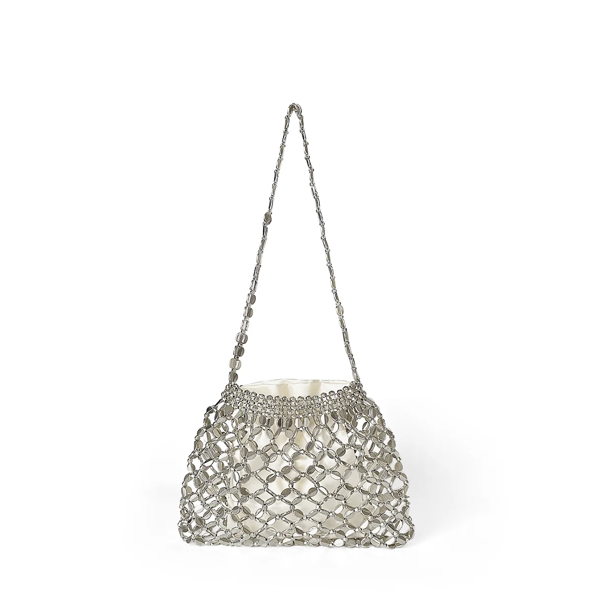 New handheld niche design silver handmade bead woven handbag essential for summer shoulder bag