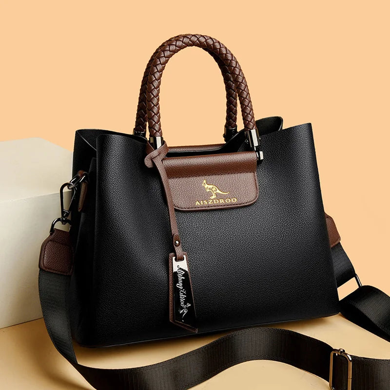 Elegant Women's Genuine Leather Handbag — Stylish Pattern & Spacious Interior
