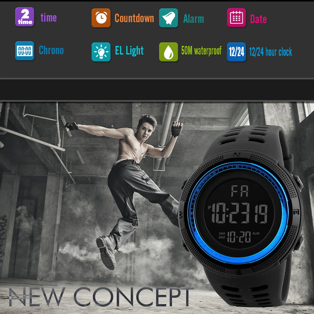 Men Digital Sports Watch Waterproof Casual Luminous Stopwatch Alarm Simple Army Watch for Running Climbing Fishing
