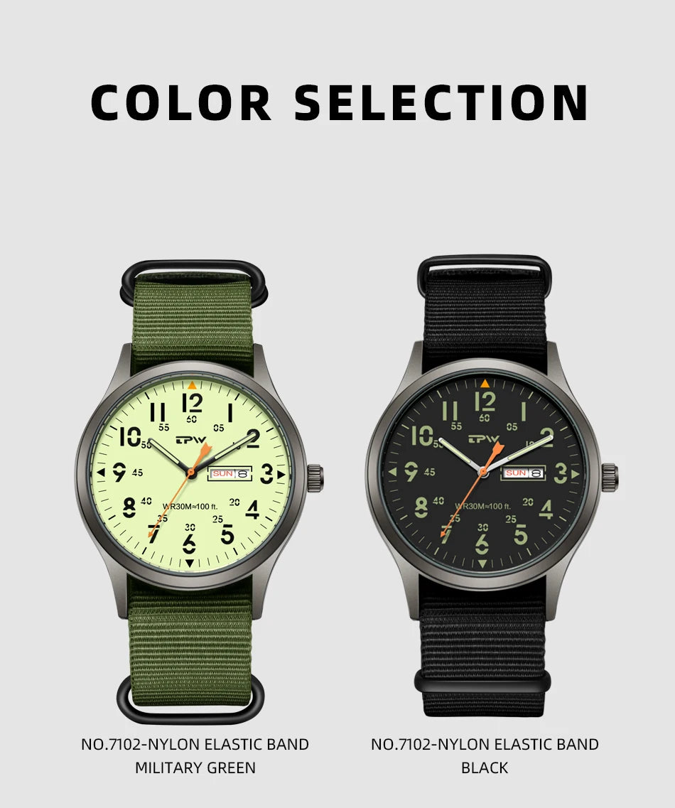 2026 TPW Field Watch Easy Reading Fabric Strap 24 Hours Display Quartz Movement