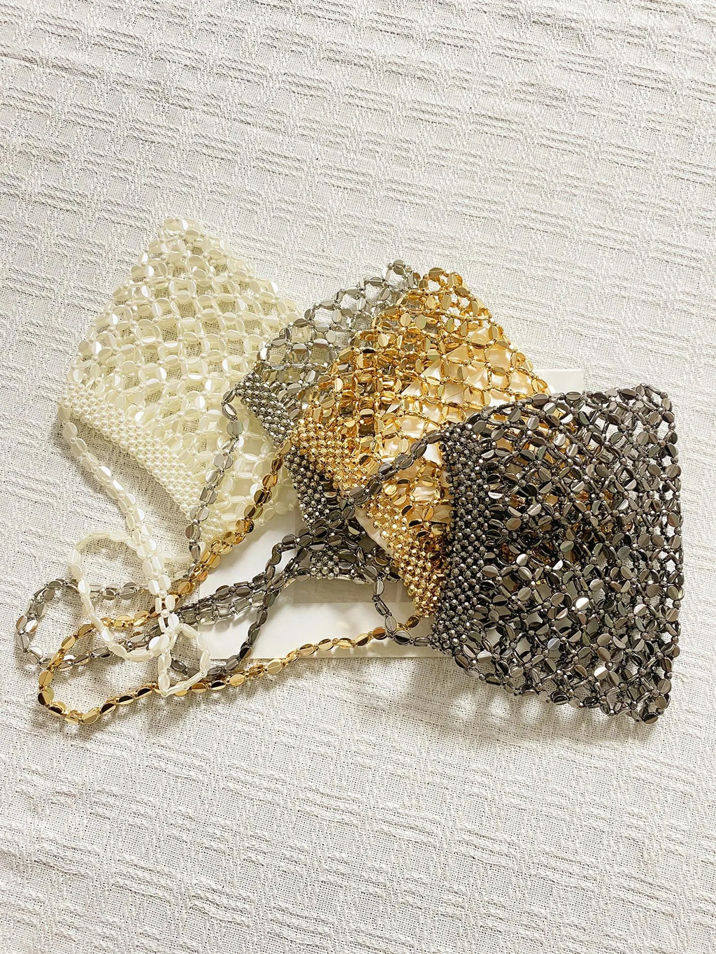 New handheld niche design silver handmade bead woven handbag essential for summer shoulder bag